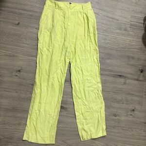 House of Harlow 1960 Womens Pants Lime Green Linen High Waist Straight Leg Sz 0